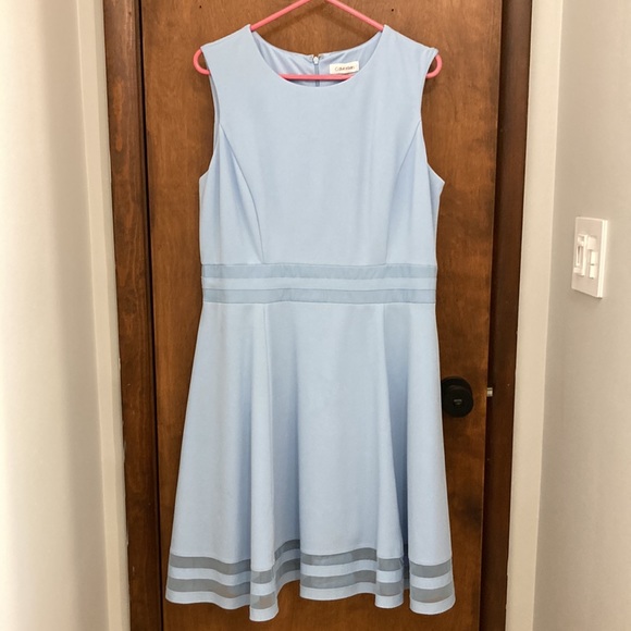 Calvin Klein Soft Blue Sleeveless Round Neck A-Line Fit and Flare Dress, Size 14 - Picture 3 of 12